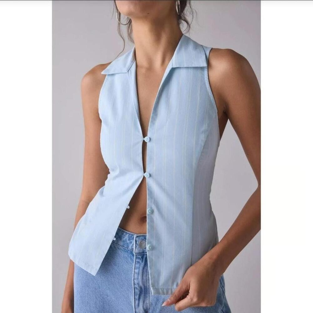 NWT Urban Outfitters Sleeveless Collared Top - Into the Gap (Light Blue)